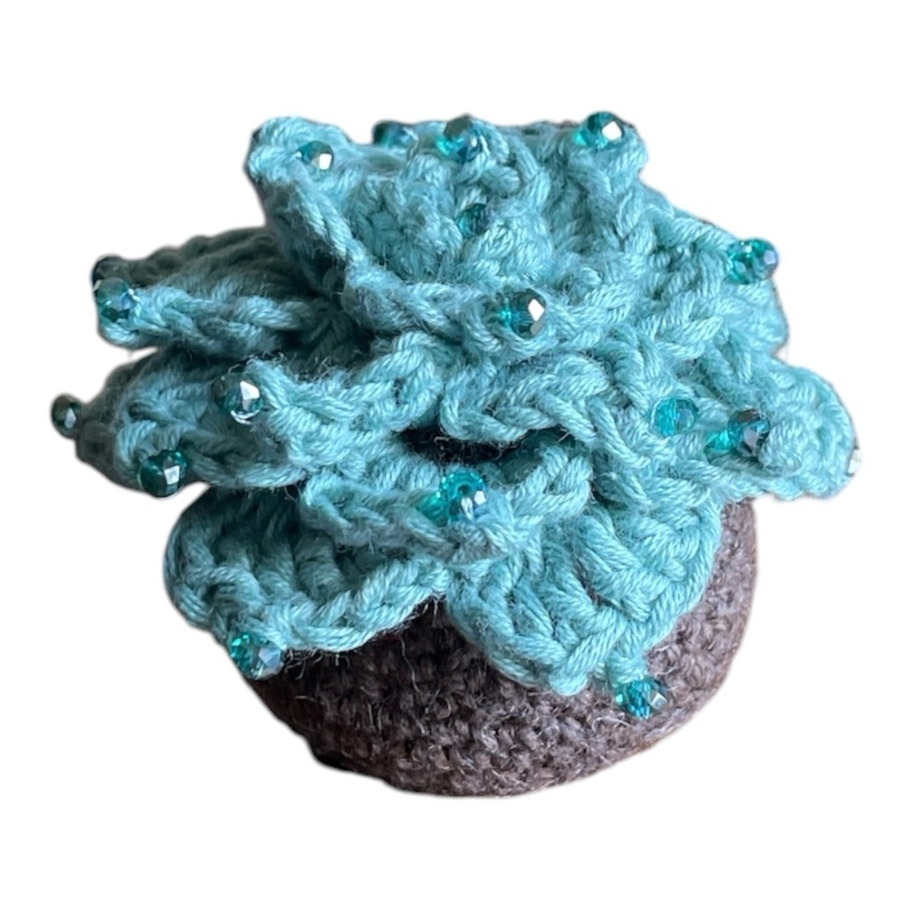 Handmade Crochet Cactus with Beads Gift for Succulent Lovers Office Decor